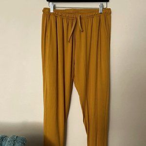 Dear Sparkle mustard joggers, size L, pockets, and drawstring